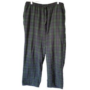 L.L. Bean Pajama Pants Mens L Green Plaid Flannel Cotton Lounge Cozy PJs Sleep